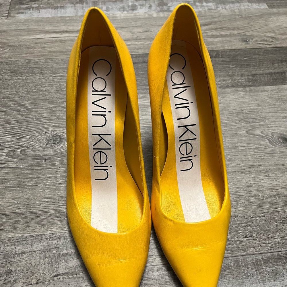 Yellow Calvin Klein leather high heels